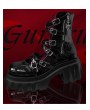 Black Embossed Gothic Punk Crossover Strap Platform Lug Sole Shoes