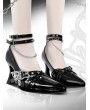 Black/Silvery Gothic Punk Pointed Toe Double Ankle Strap High-Heeled Shoes