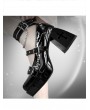 Black PU Leather Dark Gothic Cross Hollow Platform High Heels