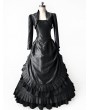 Rose Blooming Black Taffeta 3-Pieces Gothic Victorian Bustle Gown Dress