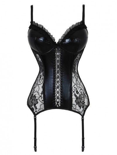 Black Gothic Sexy V-neck Lace Ruffles Cupped Overbust Corset