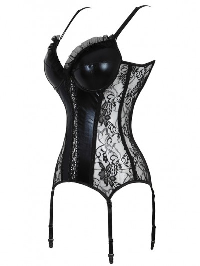 Black Gothic Sexy V-neck Lace Ruffles Cupped Overbust Corset