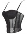 Black Gothic Lace Applique Sheer Mesh Strappy Overbust Corset Top