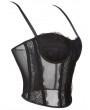 Black Gothic Lace Applique Sheer Mesh Strappy Overbust Corset Top