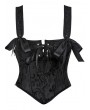 Black Retro Brocade Gothic Bow Tie Shoulder Corset Crop Top