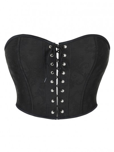 Black Gothic Lace-Up Strapless Overbust Waist Training Corset