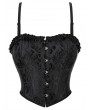 Black Gothic Retro Brocade Pattern Ruffle Trim Overbust Corset