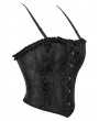 Black Gothic Retro Brocade Pattern Ruffle Trim Overbust Corset