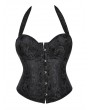 Black Jacquard Vintage Halter Underwire Gothic Overbust Corset