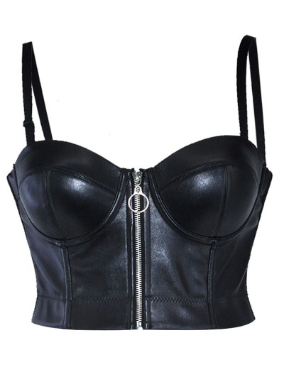 Black Gothic Punk Zip Front Faux Leather Corset Top