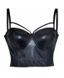Black Gothic Punk Spaghetti Straps PU Leather Overbust Corset Top