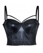 Black Gothic Punk Spaghetti Straps PU Leather Overbust Corset Top