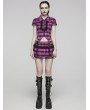 Punk Rave Black and Violet Plaid Sweet Gothic Grunge Pleated Short Skirt