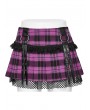 Punk Rave Black and Violet Plaid Sweet Gothic Grunge Pleated Short Skirt