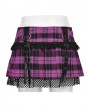 Punk Rave Black and Violet Plaid Sweet Gothic Grunge Pleated Short Skirt