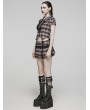 Punk Rave Black and Pink Plaid Sweet Gothic Grunge Pleated Short Skirt