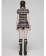 Punk Rave Black and Pink Plaid Sweet Gothic Grunge Pleated Short Skirt