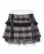 Punk Rave Black and Pink Plaid Sweet Gothic Grunge Pleated Short Skirt