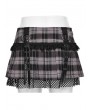 Punk Rave Black and Pink Plaid Sweet Gothic Grunge Pleated Short Skirt