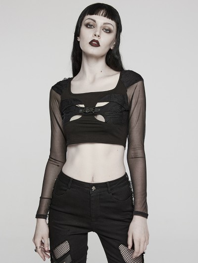 Punk Rave Black Gothic Punk Sexy Hollow Out Short Top for Women