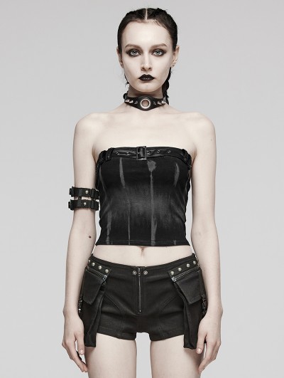 Punk Rave Black Gothic Sexy Printed Slim Fit Tube Top for Women