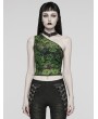 Punk Rave Women's Black and Green Gothic Asymmetric Sexy Mesh Printed Top With Detachable Choker