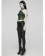 Punk Rave Women's Black and Green Gothic Asymmetric Sexy Mesh Printed Top With Detachable Choker