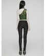 Punk Rave Women's Black and Green Gothic Asymmetric Sexy Mesh Printed Top With Detachable Choker
