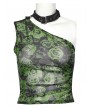 Punk Rave Women's Black and Green Gothic Asymmetric Sexy Mesh Printed Top With Detachable Choker