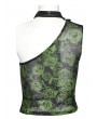 Punk Rave Women's Black and Green Gothic Asymmetric Sexy Mesh Printed Top With Detachable Choker