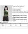 Punk Rave Women's Black and Green Gothic Asymmetric Sexy Mesh Printed Top With Detachable Choker