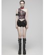 Punk Rave Women's Black and Red Gothic Asymmetric Sexy Mesh Printed Top With Detachable Choker