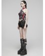 Punk Rave Women's Black and Red Gothic Asymmetric Sexy Mesh Printed Top With Detachable Choker