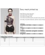 Punk Rave Women's Black and Red Gothic Asymmetric Sexy Mesh Printed Top With Detachable Choker