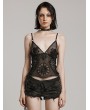 Punk Rave Black Gothic Sexy Embroidered Lace Mesh Perspective Top for Women