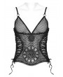 Punk Rave Black Gothic Sexy Embroidered Lace Mesh Perspective Top for Women