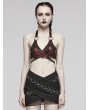 Punk Rave Black and Red Gothic Punk Sexy Halter Neck Crop Top for Women