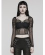 Punk Rave Black Gothic Sexy Long Sleeve Gathered Mesh T-Shirt for Women