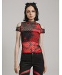 Punk Rave Black and Red Gothic Punk Tie-Dyed Mesh Short Sleeve T-Shirt for Women