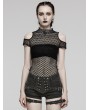 Punk Rave Black Gothic Punk Tie-Dyed Mesh Short Sleeve T-Shirt for Women