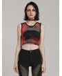 Punk Rave Black and Red Gothic Punk Tie-Dyed Mesh Tank Top for Women