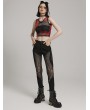 Punk Rave Black and Red Gothic Punk Tie-Dyed Mesh Tank Top for Women