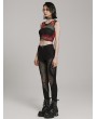 Punk Rave Black and Red Gothic Punk Tie-Dyed Mesh Tank Top for Women