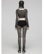 Punk Rave Black Gothic Punk Tie-Dyed Mesh Long Sleeve Short T-Shirt for Women
