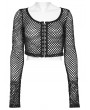 Punk Rave Black Gothic Punk Tie-Dyed Mesh Long Sleeve Short T-Shirt for Women