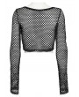 Punk Rave Black Gothic Punk Tie-Dyed Mesh Long Sleeve Short T-Shirt for Women