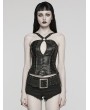 Punk Rave Black Gothic Sexy PU Leather Hollow Out Metal Hoop Top for Women