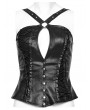 Punk Rave Black Gothic Sexy PU Leather Hollow Out Metal Hoop Top for Women