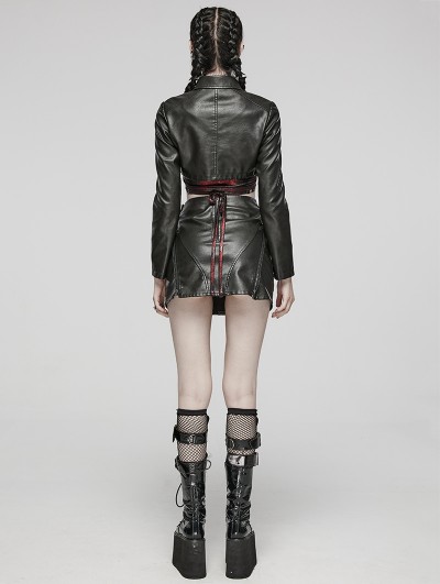 Punk Rave Black Gothic Punk Spiked PU Leather Short Jacket