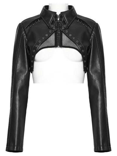Punk Rave Black Gothic Punk Spiked PU Leather Short Jacket